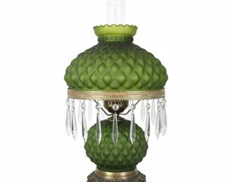 VictorianStyle Green Hobnail Glass Hurricane Lamp