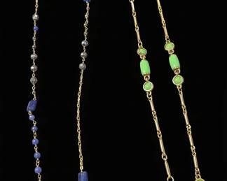 Vintage Lapis Lazuli and Green Cabochon Station Necklaces