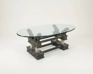 Neoclassical Style Coffee Table with Figural Base and Lion Accents