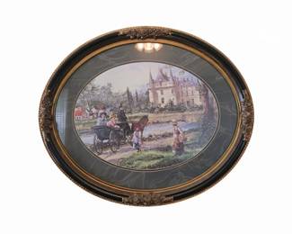VictorianStyle Oval Framed Print with Carriage Scene