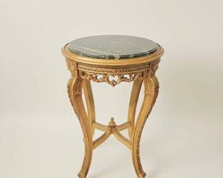 Louis XV Style Giltwood Pedestal Table with Green Marble Top