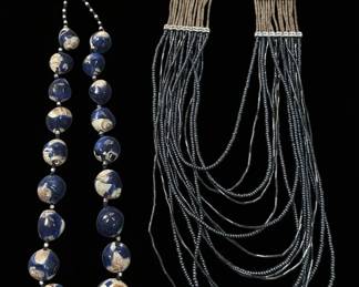 Vintage Blue Ceramic and Seed Bead MultiStrand Necklace