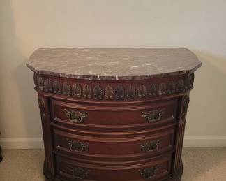 Traditional Style BowFront Demilune Marble Top Nightstand