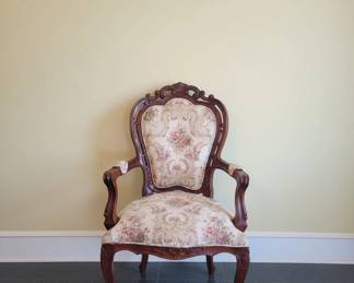 Louis XV Style Carved Walnut Armchair with Floral Needlepoint Upholstery