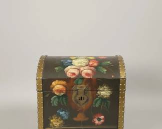 Vintage HandPainted Floral DomeTop Decorative Chest