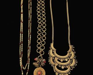 Collection of Three Vintage Necklaces Multistrand Beaded, Medallion Pendant, and Bohemian Bib