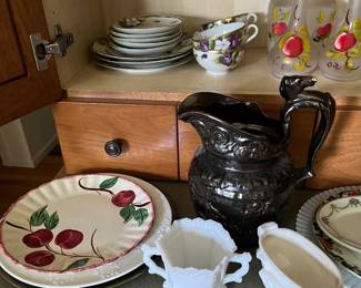 Vintage dinnerware and glassware galore.