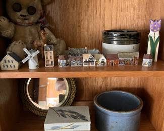 Large selection of vintage stoneware, pottery, and home decor.
