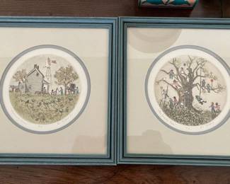 Pair of signed Ed Gifford prints, framed.