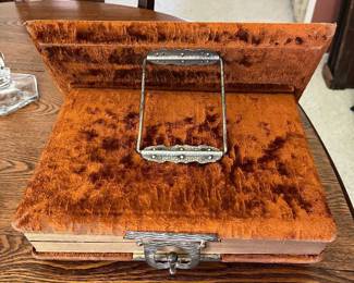 Antique Victorian velvet photo album with photos.