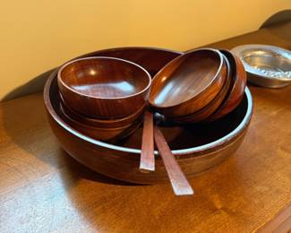 vintage teak wood salad serving set