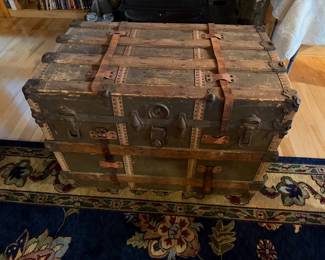 antique flat-top steamer trunk
