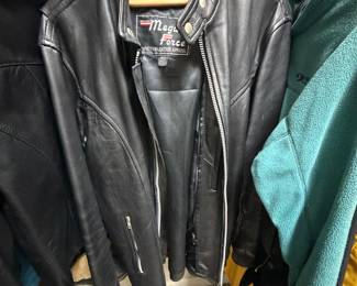 vintage Mega Force black heavy leather cafe racer motorcycle jacket with silver hardware