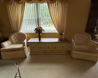 Hollywood Regency Button Tufted Swivel Rocker Chairs