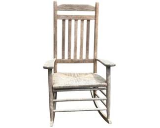 Classic Wooden Slat Back Rocking Chair With Woven Seat
