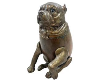 Brass & Wood Bulldog Inkwell - Head Lifts Open For Ink & Legs Move For Positioning - Signed “Arthur Court”