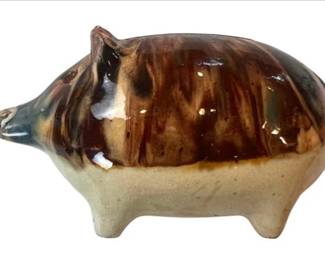 Antique Yellow Stoneware Drip Glaze Piggy Bank