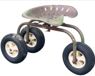 Vintage Rolling Garden Seat With Tractor-Style Seat And Three Wheels