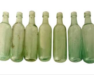 Antique Aqua Glass Bottles - Also Known As Torpedo Bottles