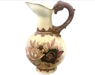 Royal Bonn Hand-Painted Porcelain Ewer With Dragon Handle And Floral Design