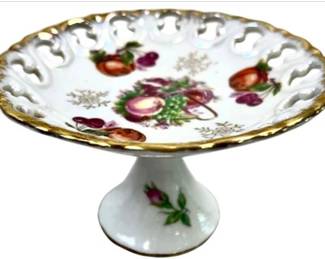 Japanese Porcelain Pedestal Base Pierced Border Compote - Floral Design