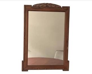 Vintage Oak Mirror With Carved Frieze And Beaded Frame