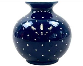 Small Vintage German Burgel Blue Dot Ceramic Vase