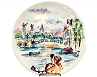 French Gien Porcelain Platter Painted With French Attractions