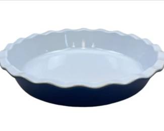 Emile Henry Cobalt Blue And White Ceramic Ruffled Pie Dish