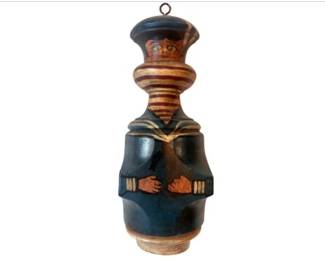 American Folk Art Hand Painted Wooden Sailor Decor - Signed F. Poole