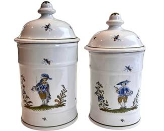 French Moustiers Hand-Painted Pottery Canisters