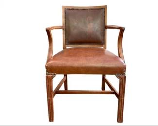 Comfortable Arm Chair With Leather Seat And Back And Brass Tacks