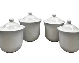 Vintage Pfaltzgraff Filigree 4 Piece White Stoneware Canister Set
