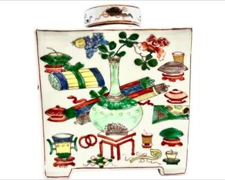 Tiffany & Co French Porcelain Tea Caddy In The Style Of Chinese Famille Verte