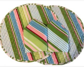 Pair Of Cotton Quilted Reversible Placemats & Napkins