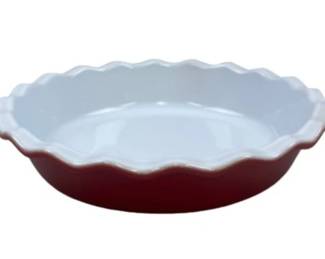 Emile Henry Red And White Ceramic Ruffled Pie Dish