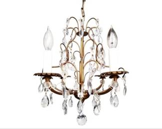 Gilt Toleware & Faceted Crystal Four Light Chandelier