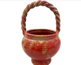 Italian Pottery Basket With Twisted Handle Made In Italy