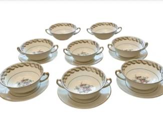German Porcelain Bouillon Cups & Coordinating Saucers - Eight Cups & Six Saucers