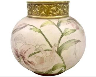 J.P. Limoges Hand Painted Floral Papyrus Gilded Porcelain Vase