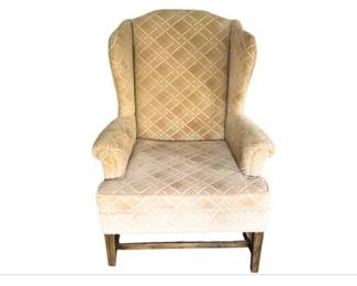 Chippendale Style Wing Chair With Stretcher Base