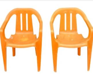 Pair Of Orange Plastic Kids Outdoor Armchairs