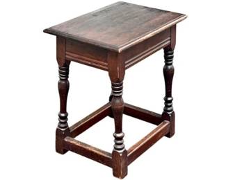 English Oak Jacobean Style Tavern Stool With Trestle Base