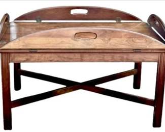 Cherry Wood Butler Tray Top Coffee Table With Drop Leaves