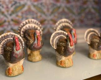 Set of Five Painted Ceramic Turkey Figurines
