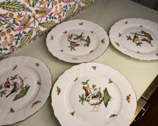 Set of Four Herend Rothschild Bird Dinner Plates