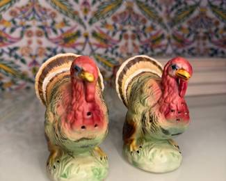 Pair of Ceramic Turkey Salt and Pepper Shakers
