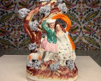 Staffordshire Pottery Figural Group with Couple and Lamb
