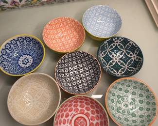 Set of 8 Colorful Patterned Ceramic Bowls