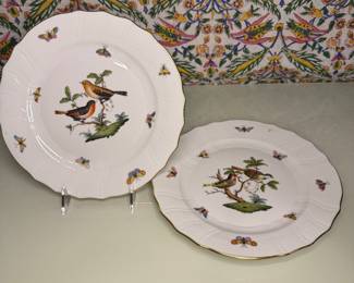 Pair of Herend Rothschild Bird Porcelain Dinner Plates - Set of 2
